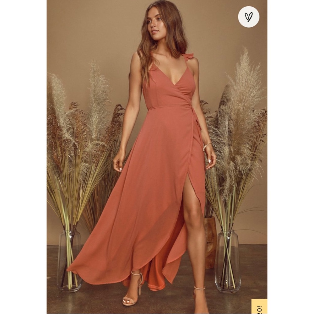 Lulus Here's To Us Rose High-Low Wrap Dress
